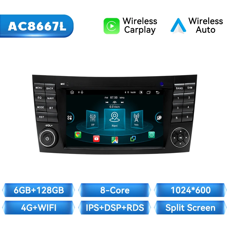 Draadloze Carplay Android14 Autoradio Speler Voor Mercedes Benz E-klasse W211 E200 E220 E300 E350 E240 E270 E280 CLS KLASSE AI Voice
