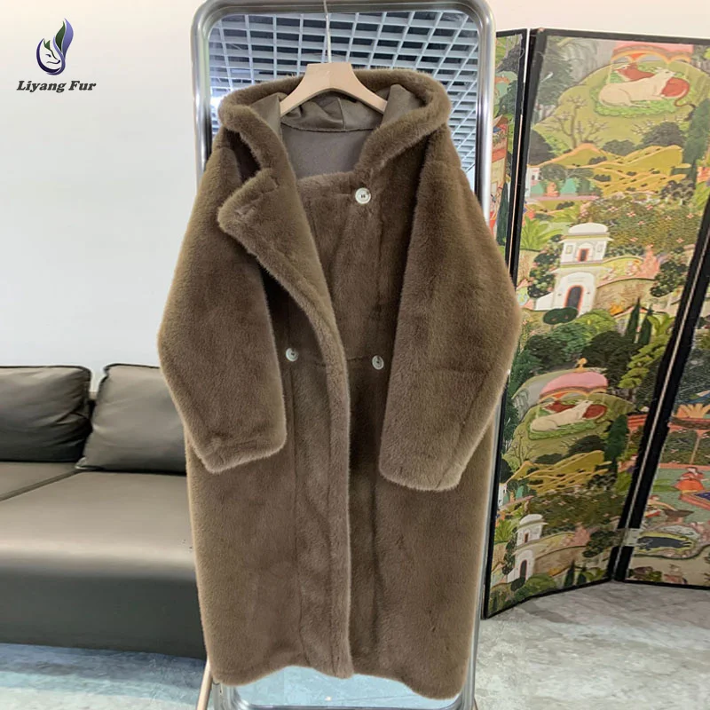 Wholesale Winter Fashion Plus Size Women's Long Design Faux Mink Fur Coat Thick Fluffy Teddy Bear Coat Outwear