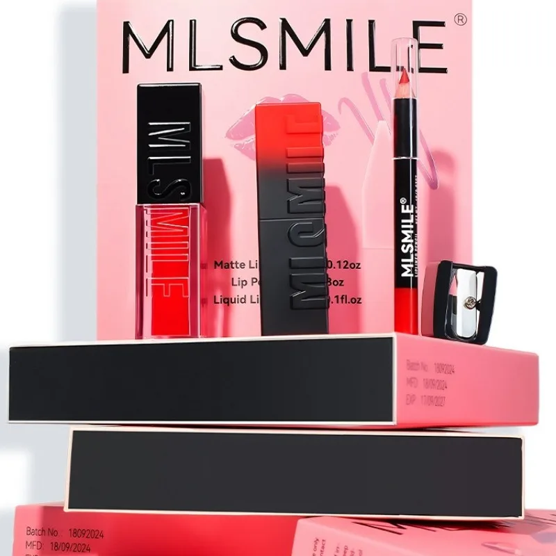 Kit de maquillaje de labios mate aterciopelado, juego todo en uno con sacapuntas de delineador de labios, bálsamo teñido con manchas de labios brillantes, uso completo en el día, esencial de viaje