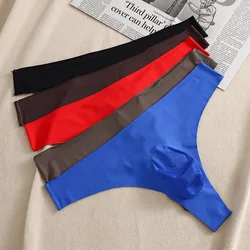 Men's Ice Silk Underwear Seamless Thong 3d Convex Pouch String Bikini Panties Ultra-Thin Breathable Slip Homme Enhance T-Back