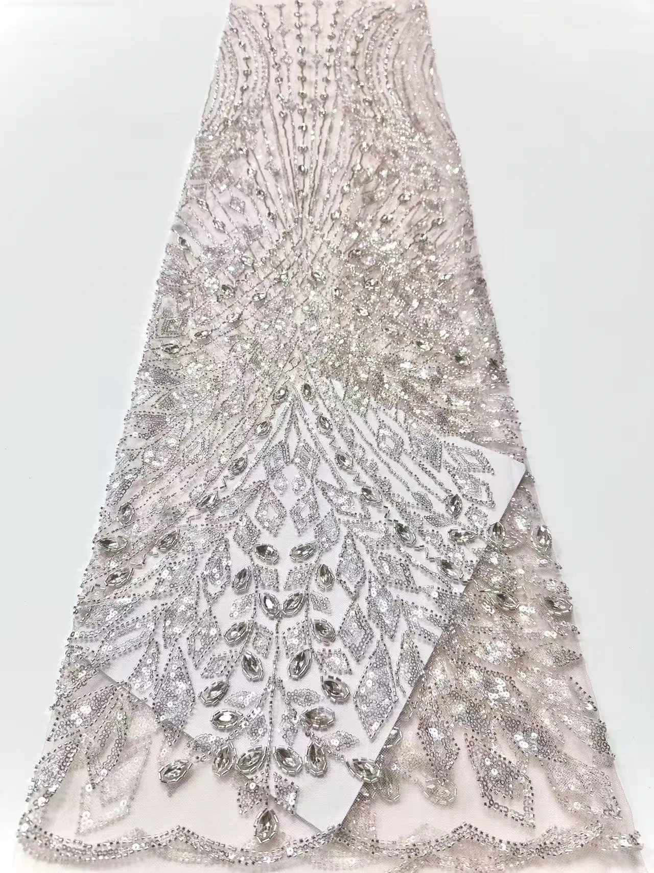 قماش دانتيل حجر مطرز يدويًا فاخر أفريقي عالي الجودة قماش دانتيل تول ترتر نيجيري ثوب زفاف وفستان سهرة 1959 #6