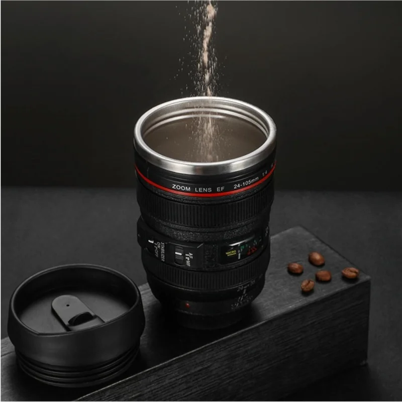 Camera Lens Coffee Mugs, Stainless Steel Camera Lens Cups, Unique Gift Idea for Photographers, Novelty Coffee Mugs for Christmas