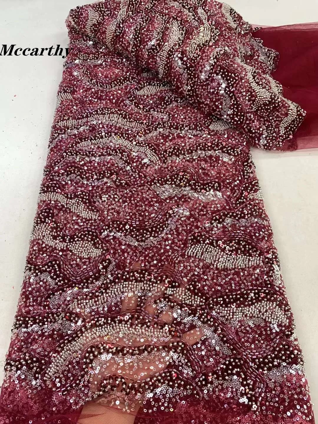 Latest French 3D Beaded Tulle Lace Fabric 2024 High Quality African Groom Lace Fabrics With Sequins For Evening Party Dresses