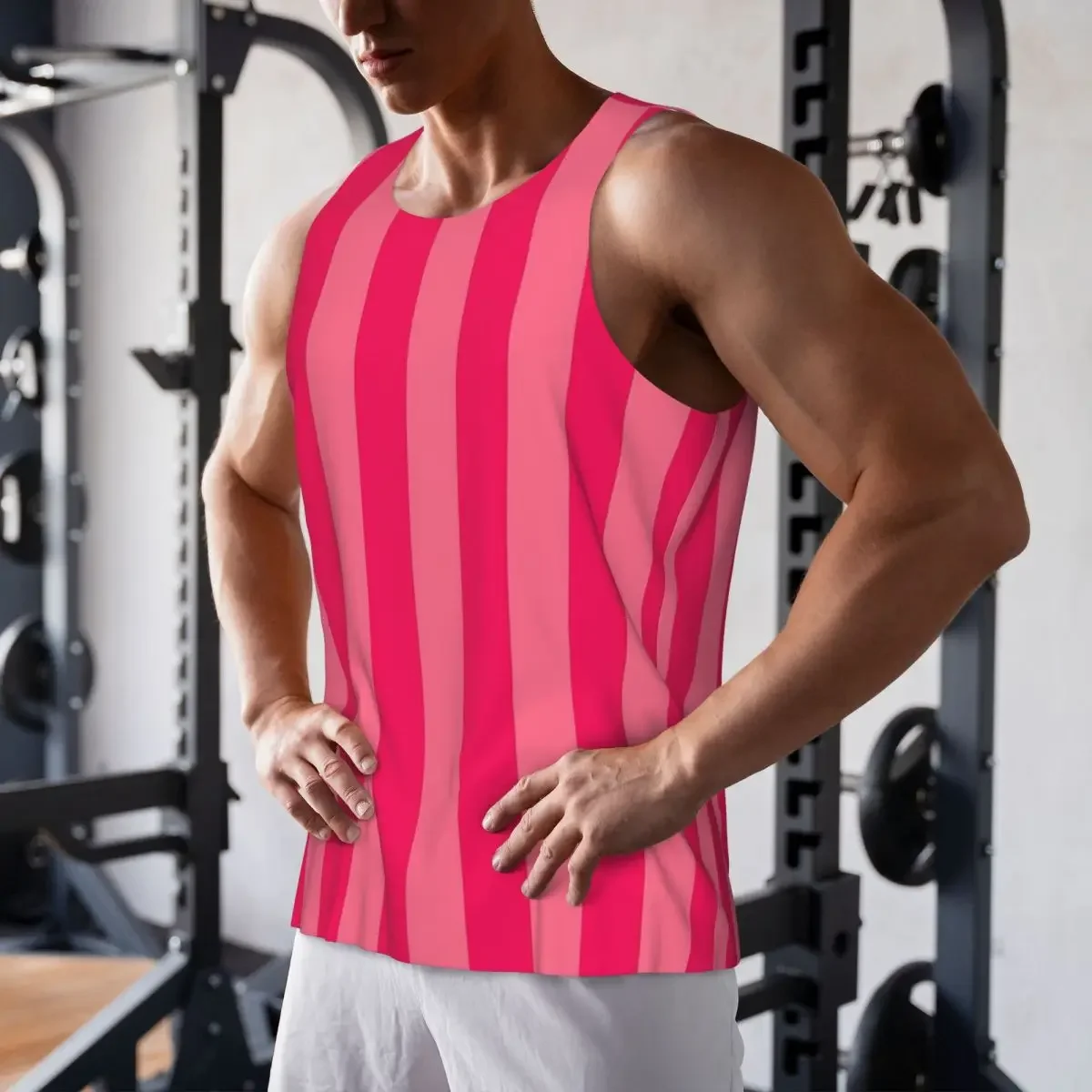 Quick Dry Bold Vivid Vetical Stripped Pattern Gym Tank Muscle Sleeveless Shirt Bodybuilding Breathable Vest