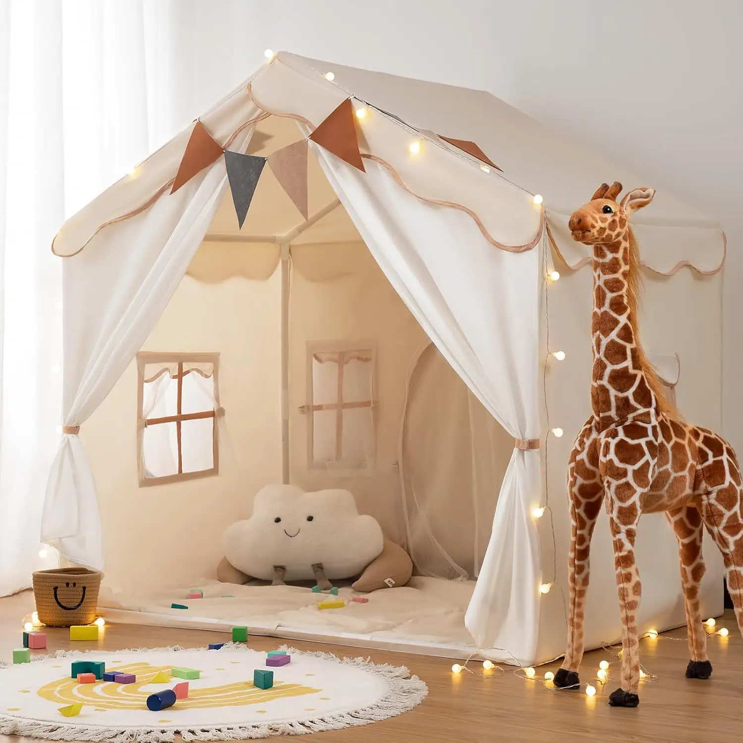 Tente de jeu pour enfants, grande maison de jeu pour enfants avec 2 portes et 4 fenêtres pour tente de noël intérieure et extérieure pour tout-petits