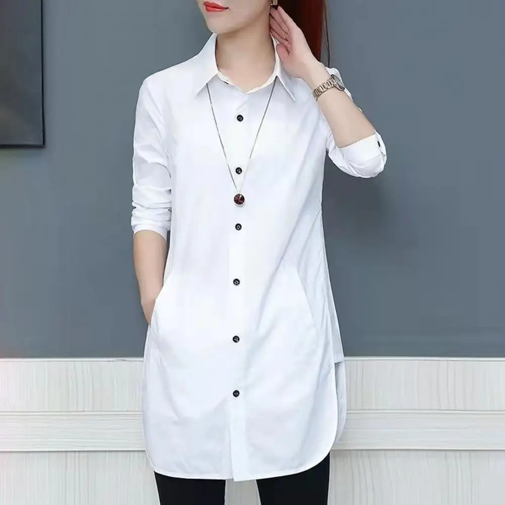 Women Shirt Solid Color Long Sleeve Single Breasted Turndown Collar Loose Streetwear Spring Summer OL Basic Shirt Blouse