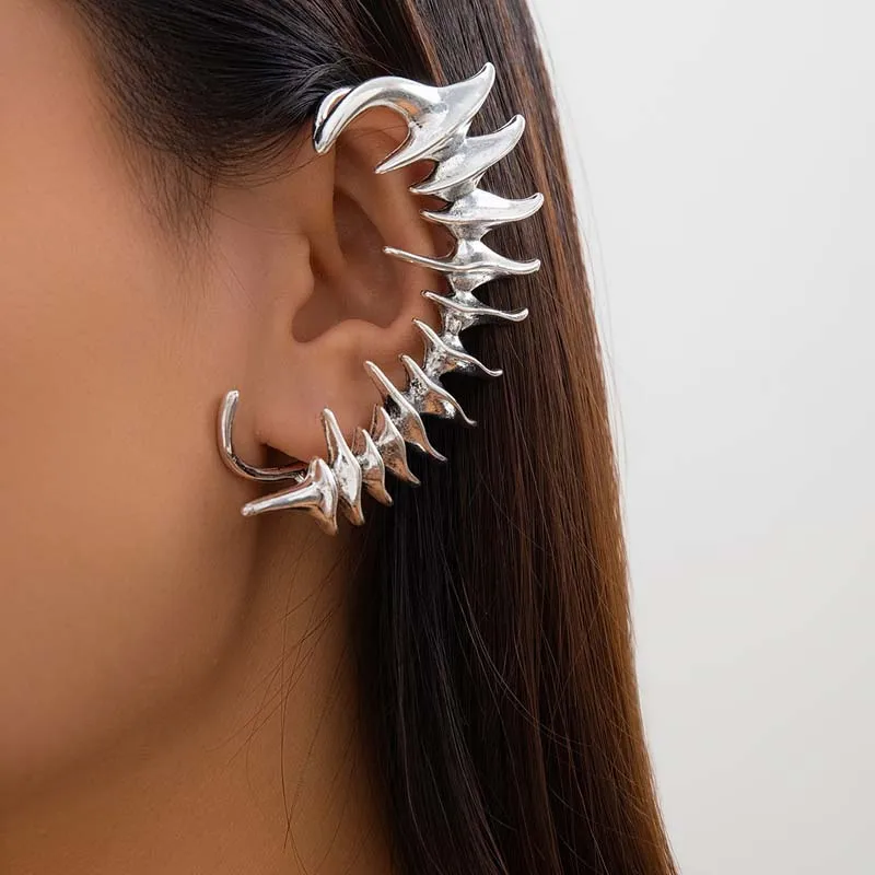 2026 Punk Gothic Silver Color Skeleton Spike Ear Clip for  display picture 1