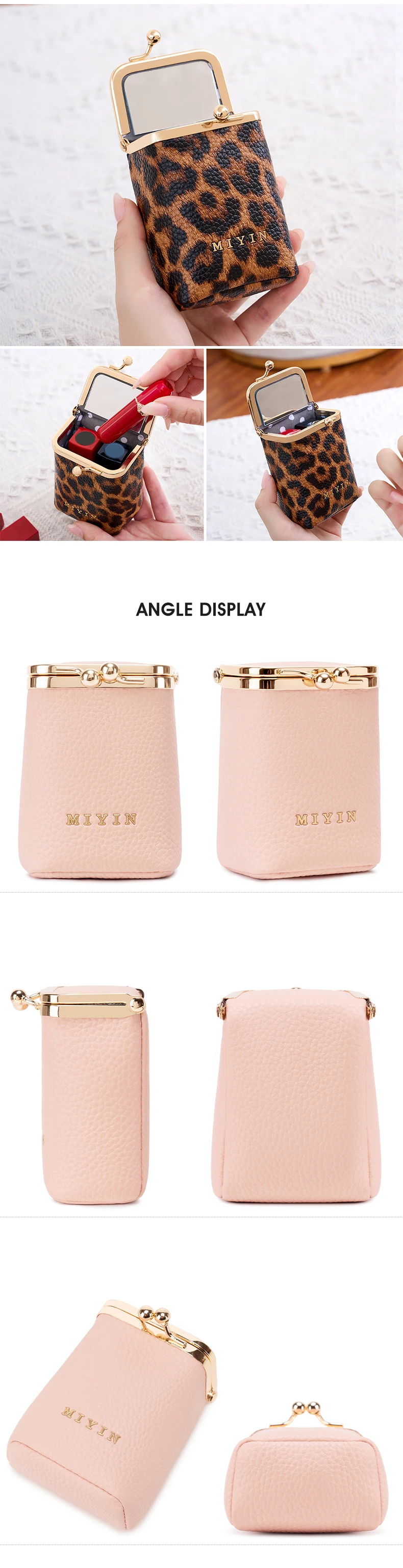 Leopardenmuster Lippenstift-Aufbewahrungstasche Mini Tragbare Mikrofaser-Leder Kosmetiktasche für Damen Einfache Schmuck-Kopfhörer-Münzbörse mit M – Detail 7