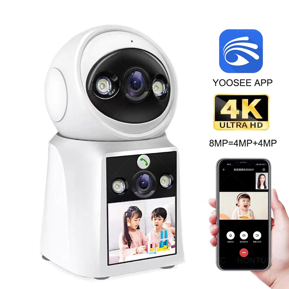 

YOOSEE HD 4K 8MP Dual Lens Dual Screen Video Call Camera Auto Tracking Two Way Audio Color Night Vision 4MP Surveillance Cameras