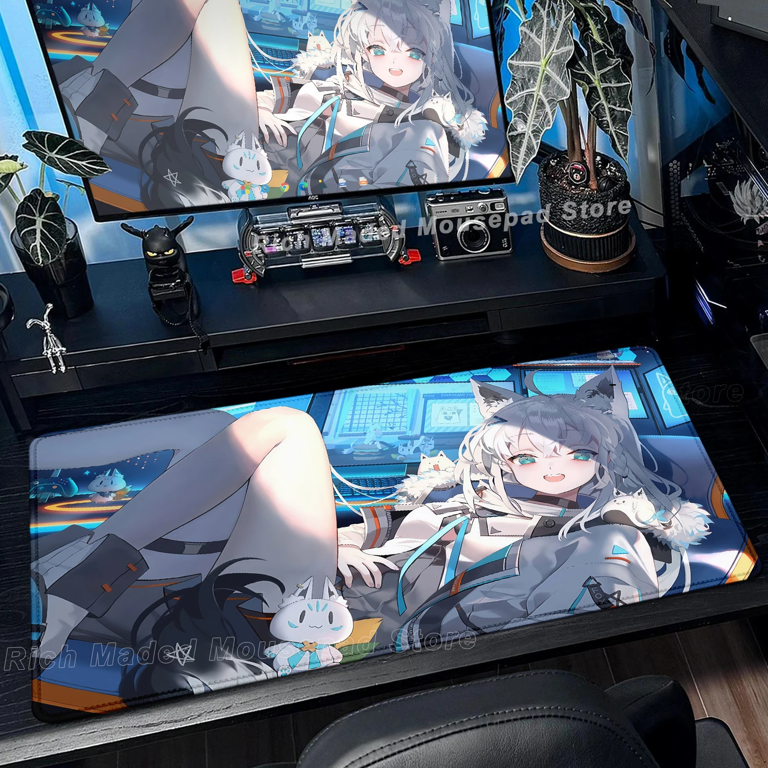 Alas Mouse Anime Hololive Shirakami Fubuki Alas Meja Besar Alas Keyboard Komputer Laptop Lembut Anti-selip Alas Meja Gaming Mousepad