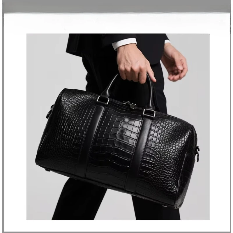 Manufacturer Custom Luxury Alligator Pattern Cow Leather Suitcase Luggage Overnight Weekend Luggage Men's Travel Bag