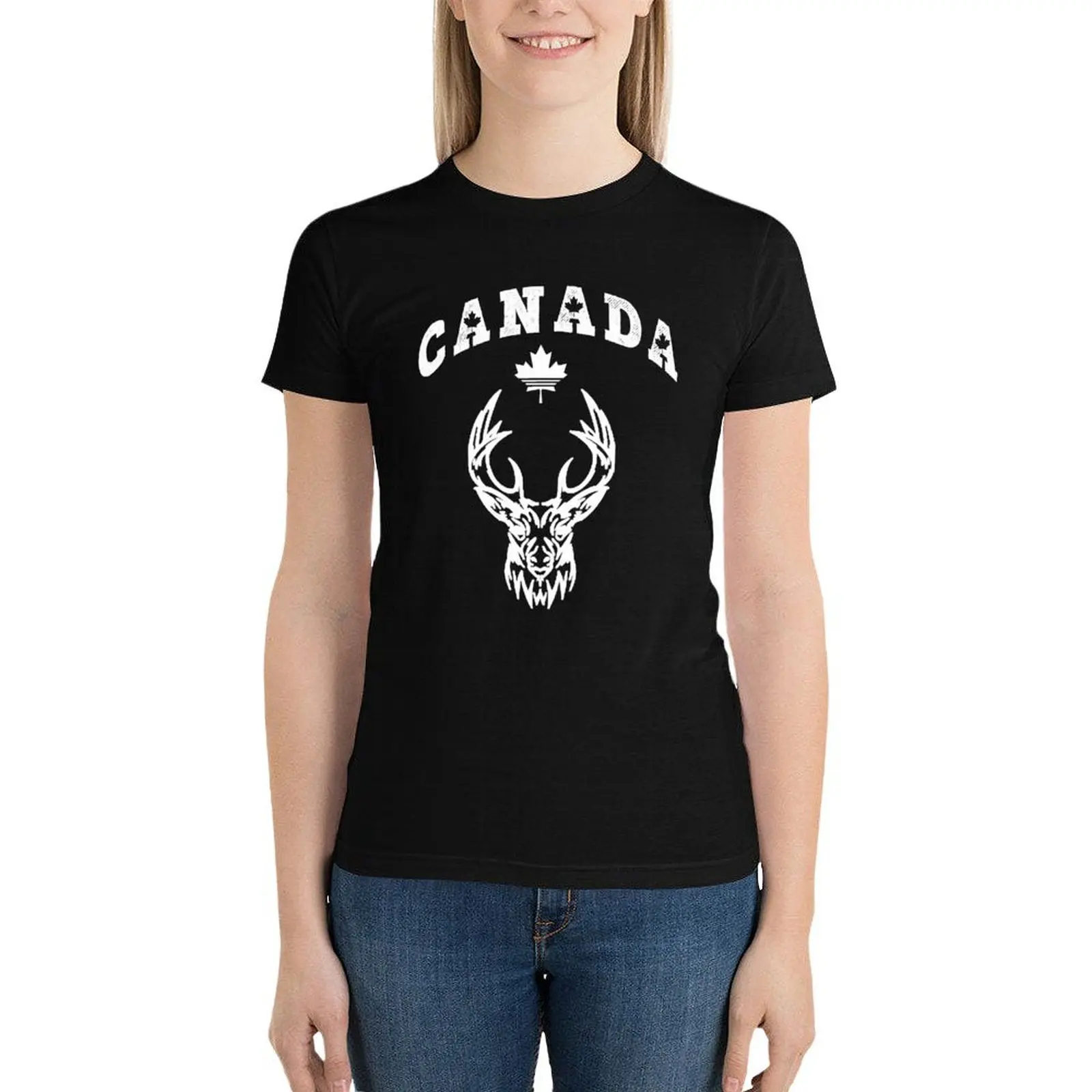 Camiseta de la bandera de Canadá para mujer, ropa de anime divertida, ropa de mujer, camisetas gráficas, alce, hoja de arce