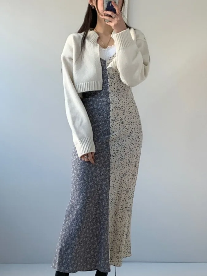 Floral ter Dr Women Chic Sweet Girl V-ne Slimming Inner Wear Summer Dr Casual วัสดุน้ำหนักเบาสบาย