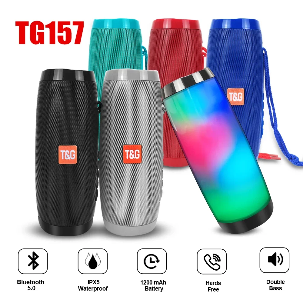 LED TG157 Portable Bluetooth Speaker Wireless Subwoofer Dual Bass Column Boombox BT AUX TF Music Play For Outdoor Camping