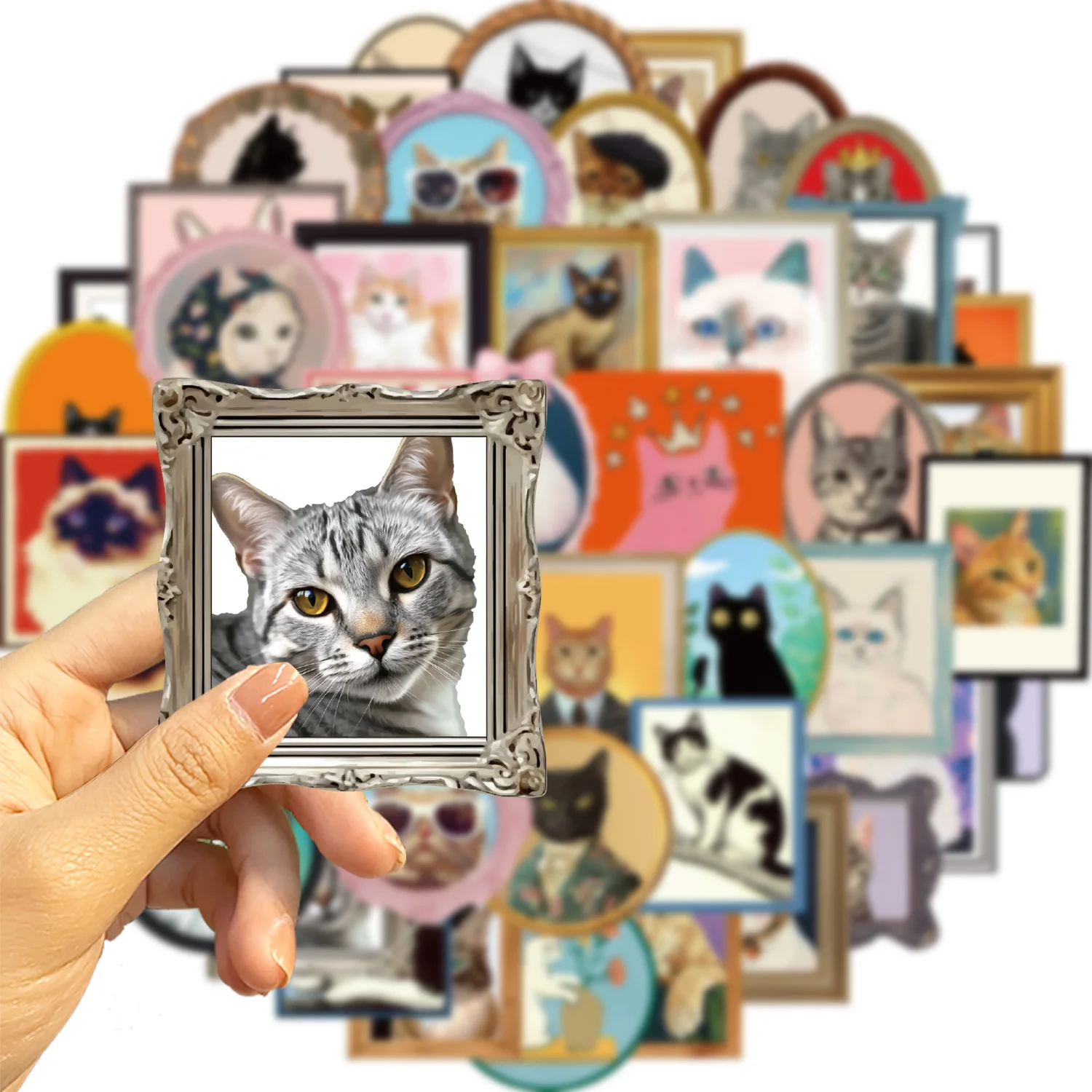 50 Stück Cartoon Retro Katzen Bilderrahmen Graffiti-Aufkleber Exquisite Modische Aufkleber für Computer Notebook Schreibwaren DIY Spielzeug