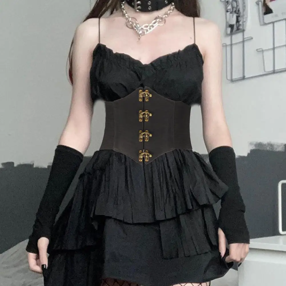 Faux Leather Dress Corset Belt Wide-Brimmed Design Elastic Waistband Retro Style Women Wide Belt Adjustable Corset Waist Cincher