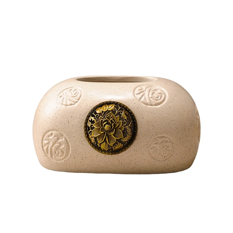 صندوق مناديل سيراميك مربع/دائري إبداعي طاولة طعام مزخرفة صندوق مناديل قابل للسحب مع تصميم زهور ذهبية ثلاثية الأبعاد ديكور منزلي #5