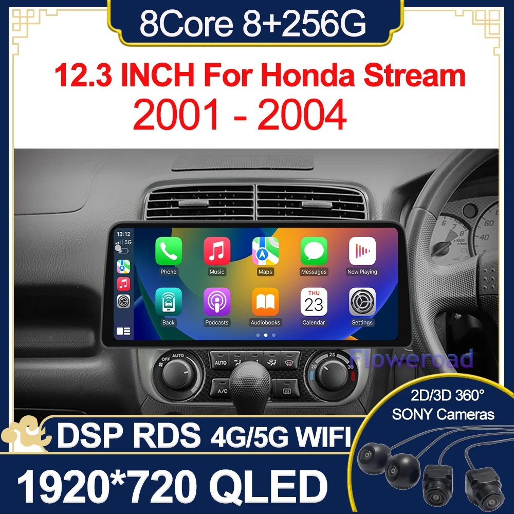 

8 + 256G 1920*720P Android 13 QLED для Honda Stream 2001 - 2004 Автомагнитола мультимедийный видеоплеер навигация Carplay Авто 4G WIFI