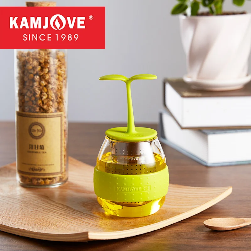 KAMJOVE Cute Food Grade Silicone Summer Grass Cup Cartoon Sprouting Shaped Glass Water Bottle Beverage Fruit Tea Lemon Cup  Gift