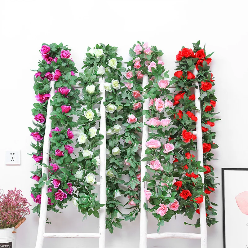 

230cm simulation Nine headed rose rattan decoration hanging flower winding fake flower vine indoor plastic flower plants Strip