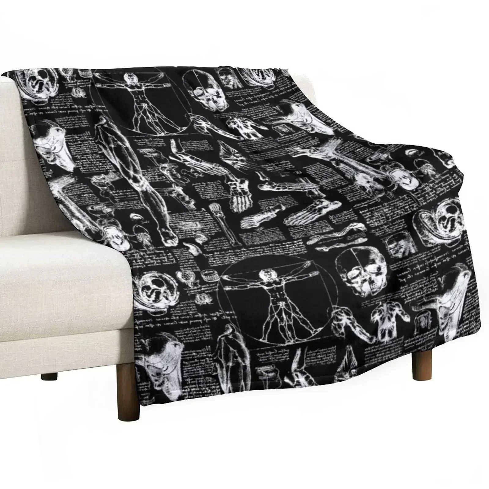 Da Vinci's Anatomy Sketches // Black Throw Blanket christmas gifts Nap Designers Soft Plush Plaid for babies Blankets