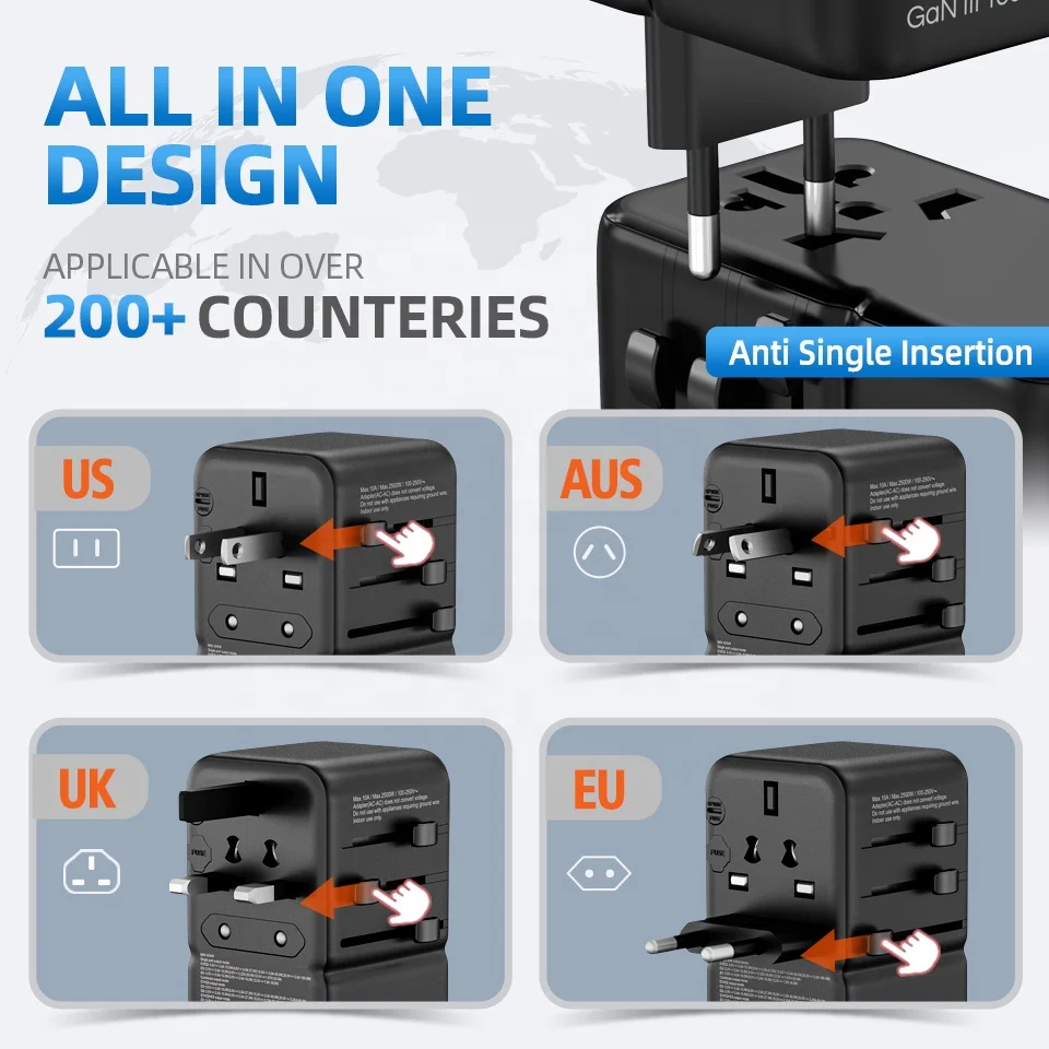 PD 170W Multi Ports International USB Worldwide Charger Universal World Travel Power Adapter Plug view 5