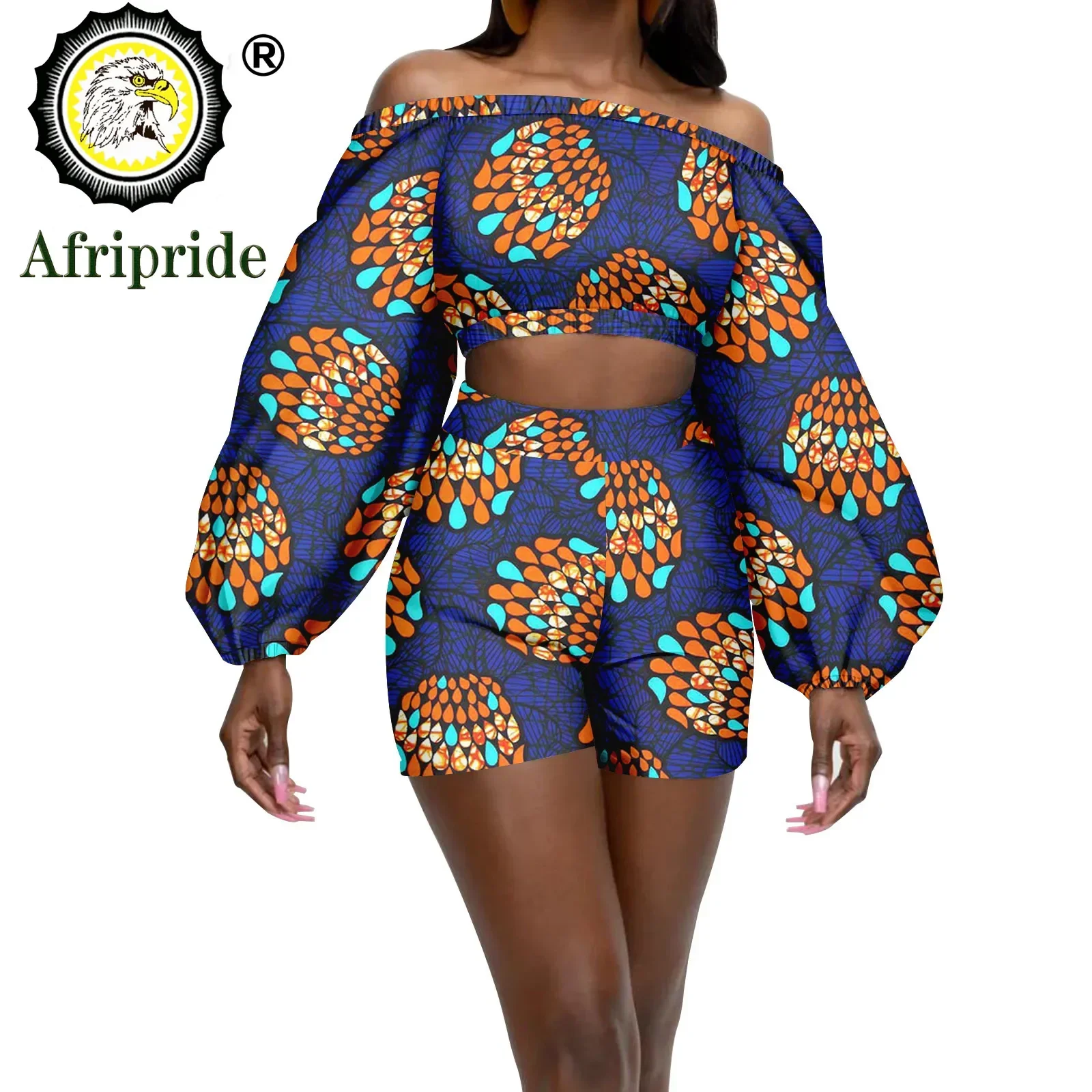 

Women Tracksuit African Clothes Off Shoulder Crop Tops and Casual Shorts 2 Piece Set Sexy Outfits Ankara Attire A2226013