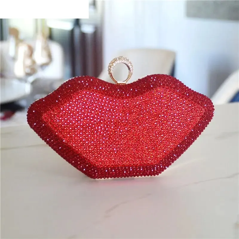 Red Rhinestone Purses and Handbags Luxury Wedding Purses Women Evening Party Sexy Hot Lip Bag Diamonds Clutches Purses