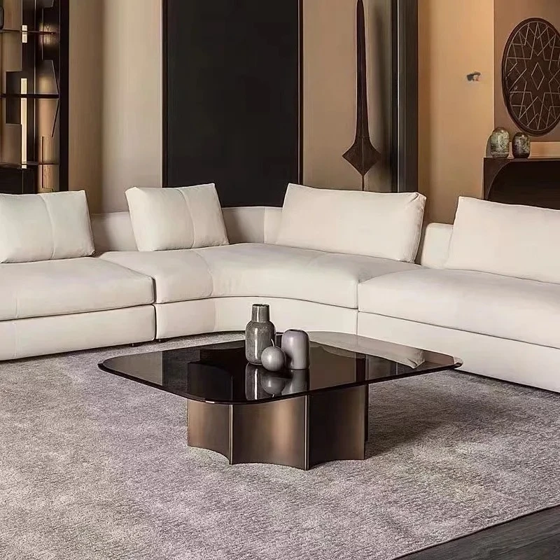 Light luxury square coffee table Modern simple living room Creative high-end tempered glass tea table