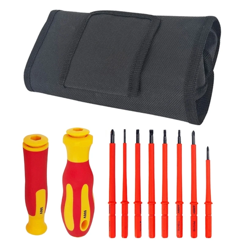 Insulated Electrician Screwdriver Set Screwdriver Set for Home Improvement and Repair Work Tool with 8Tip and Roll Bag