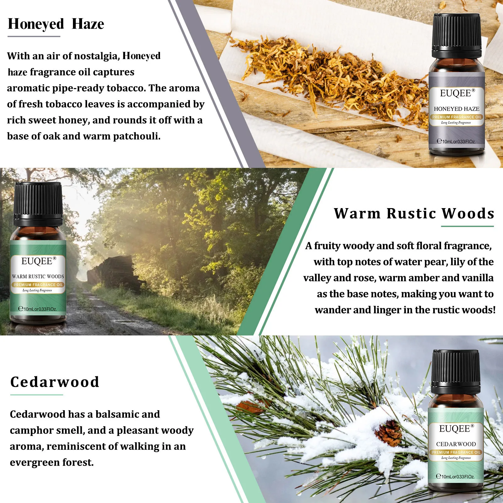 EUQEE 6pcs/set Men\'s Fragrance Oils Set Cedarwood Bamboo & Teak Leather Forest Pine Essential Oils Kit for DIY Scent Products