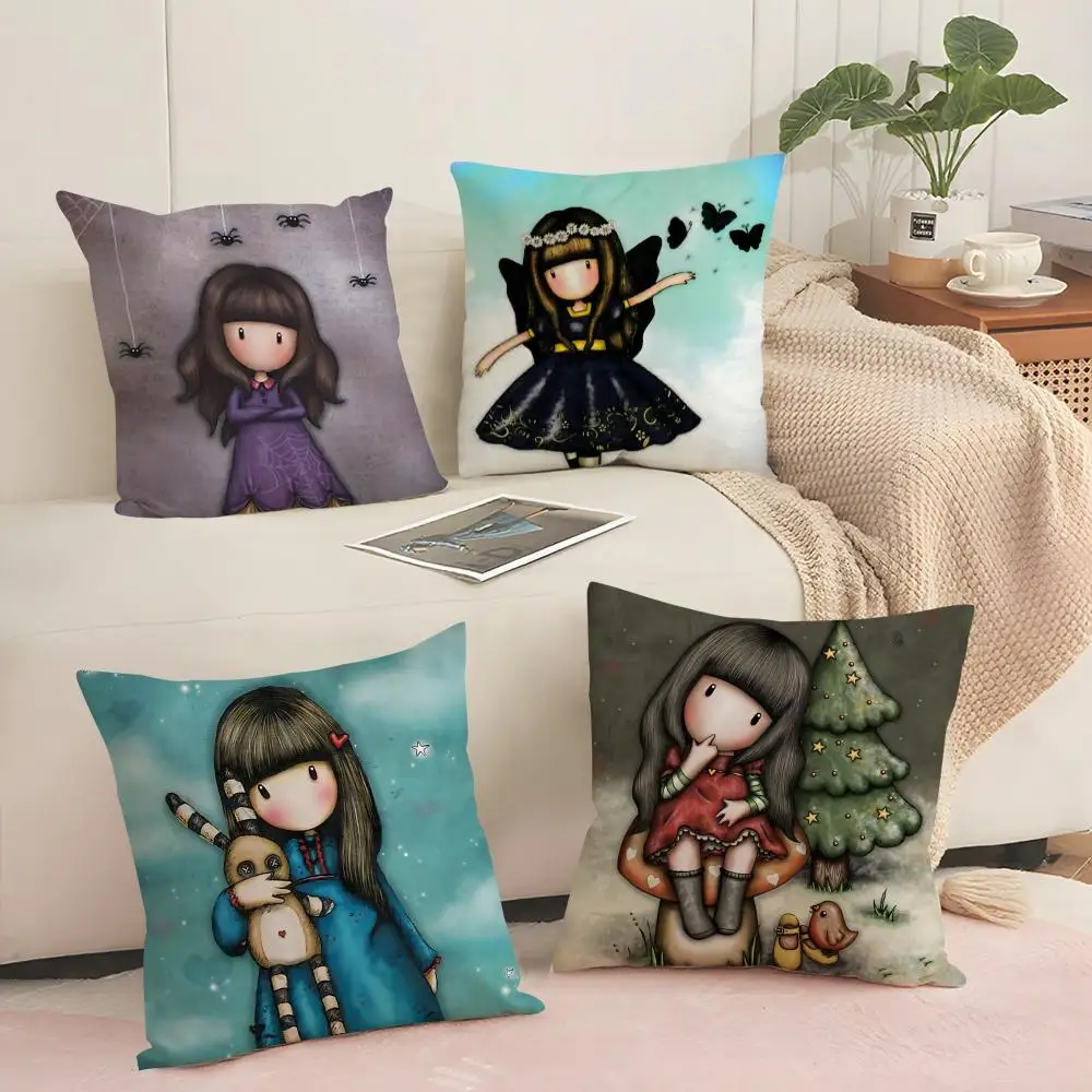 

Cartoon S-Santoro G-Gorjuss Cushion Cover Silky Short Plush with Invisible Zipper Dustproof Sofa Pillow Case for Home Decor