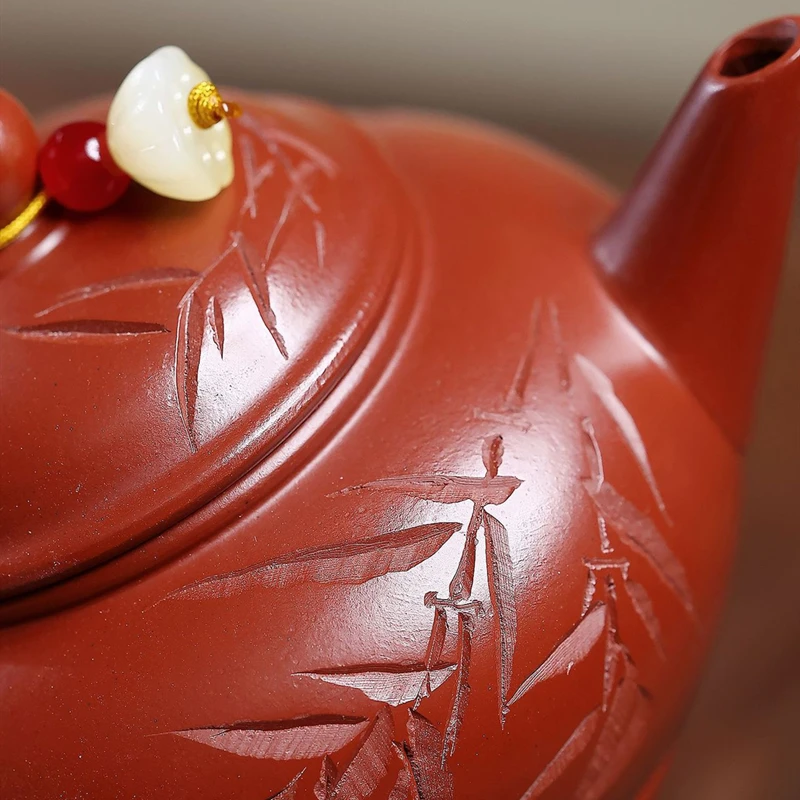 110ml Chinese Yixing Purple Clay Teapot Tradition Hand-carved Bamboo Leaf Tea Pot Handmade Raw Ore Zisha Kettle Teaware Tea Set