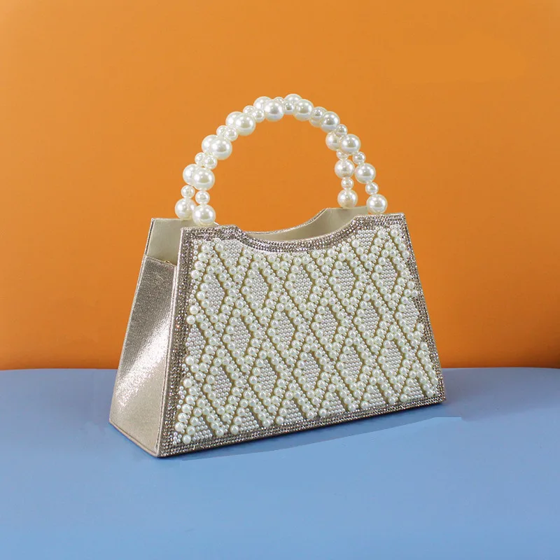 

2025 Chic Sparkling Beaded Evening Clutch Bag Luxury High-end Diamond Women Pearl Handle Hangbag Wedding Party Shoulder Bag