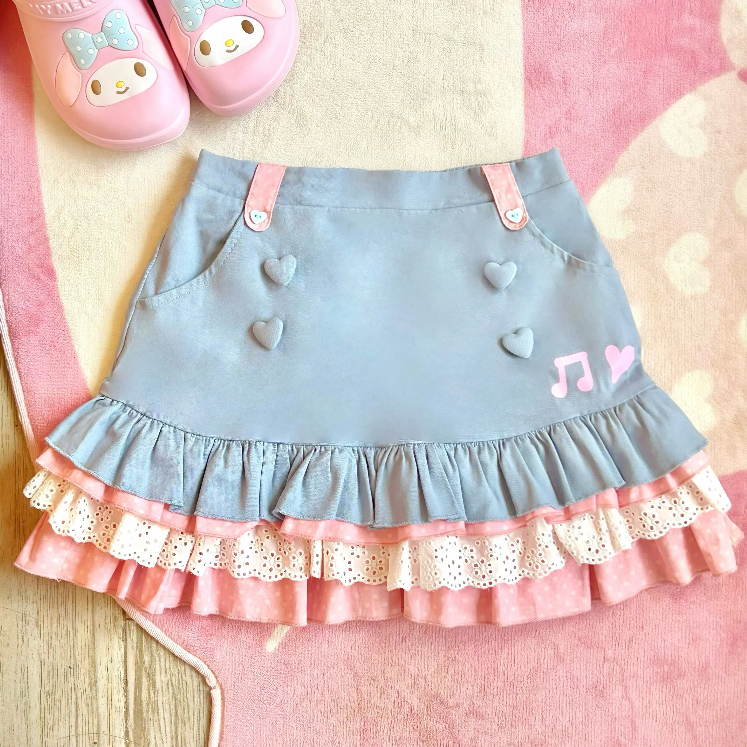 Sweet 2024 New Summer Girls Embroidery Short Sleeve T-shirt Top Pink Blue Lace Polka-Dot Tiered-Ruffle Skirt 2 Piece Set Outfit