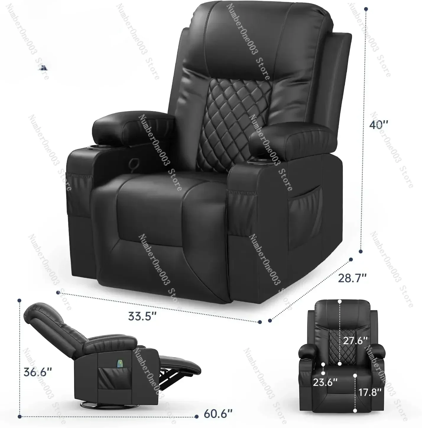 Recliner Chairs for Adults, Massage Rocker with Heated Modern Ergonomic Lounge 360 Degree Swivel Single Sofa Seat Livin