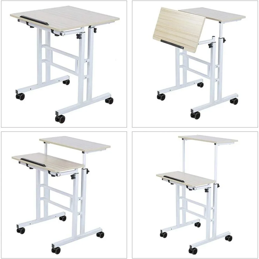 Mobile Stand Up Desk, Height Adjustable Laptop Desk with Wheels Rolling Workstation Stand Up Table Rolling Presentation Cart