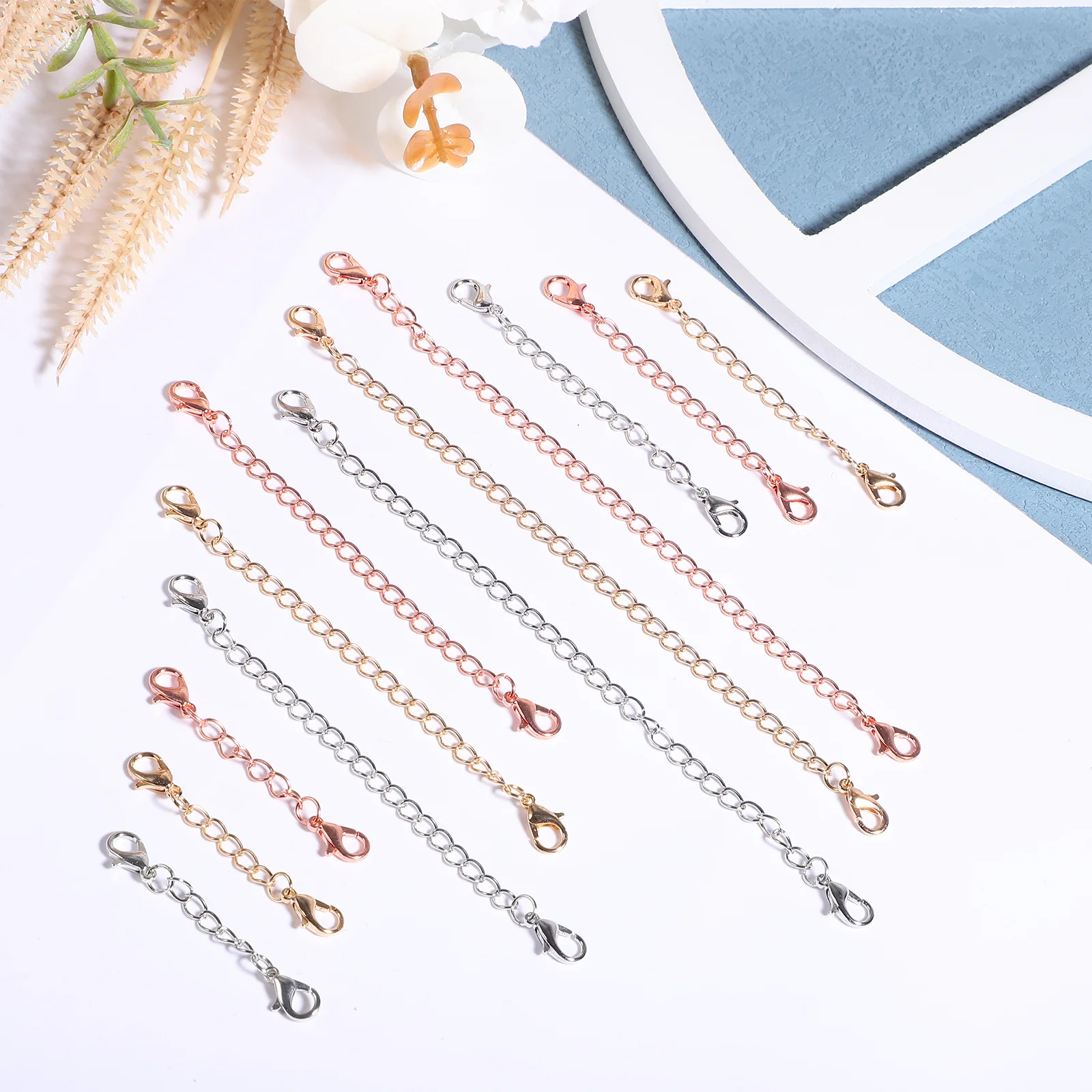 12 Pcs Extension Chain Anklet Extender Long Necklace Extenders Bracelet Alloy Jewelry Silver Rose Gold Pendant