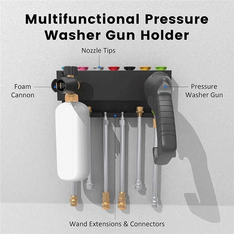 Pressure Washer Gun Holder,Wall Mount Foam Cannon Holder,Tool Storage Rack For Pressure Washer Wand/Nozzle Tips-ABGL