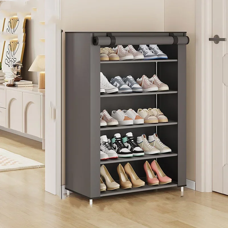 Shoe Rack Storage with Dustproof Cover Fabric, Portable Shoe Shelf, Organizer, Simple, Space-saving Cabinets, 6 Tier