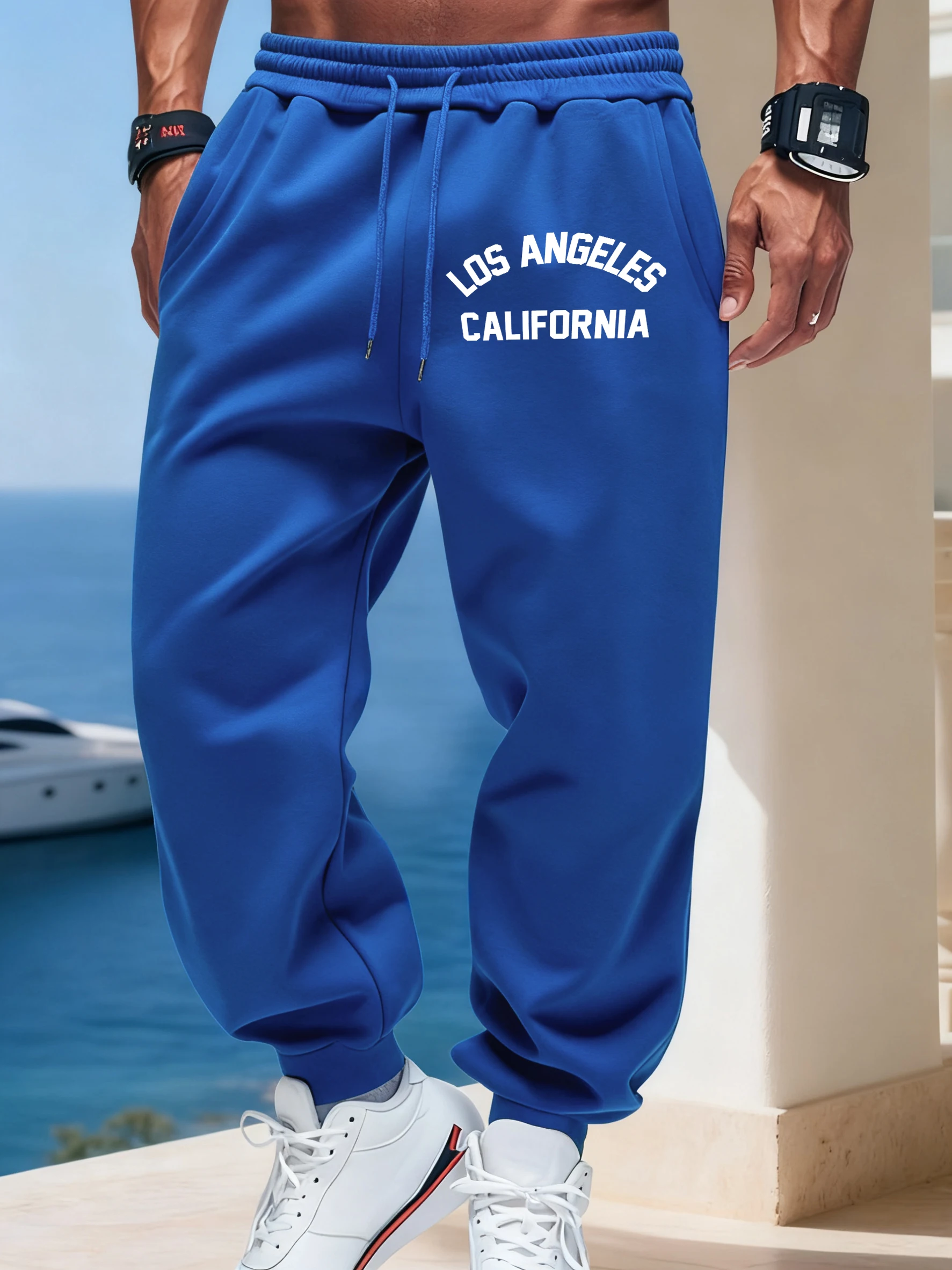 

Los Angeles California Print Casual Trousers Mens Autumn Versatile Sweatpants High Street Basic Britches Warm Fleece Sportpants