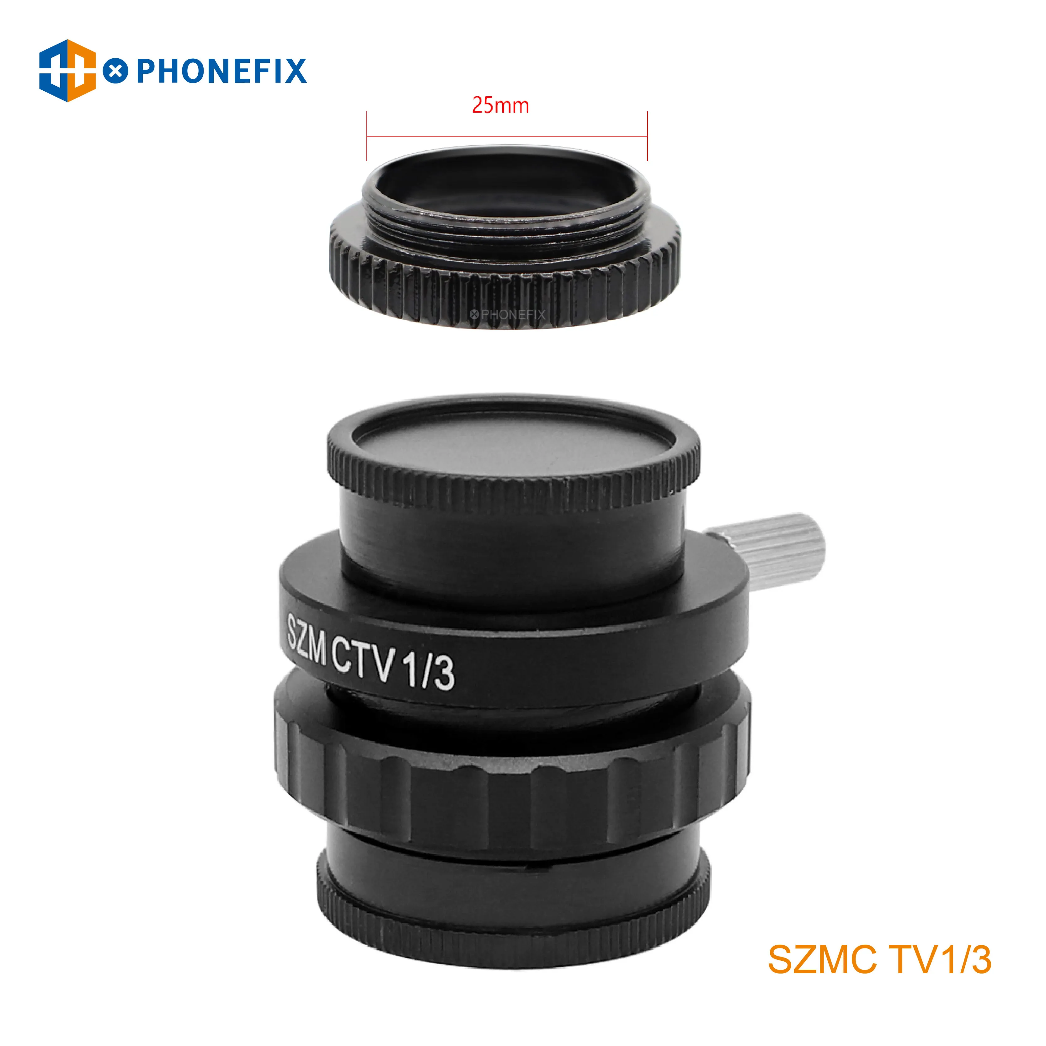 SZMCTV 1/2 1/3 1/1 adattatore per fotocamera per microscopio anello da 25mm a C-mount adattatore per microscopio Stereo trinoculare focale Simul