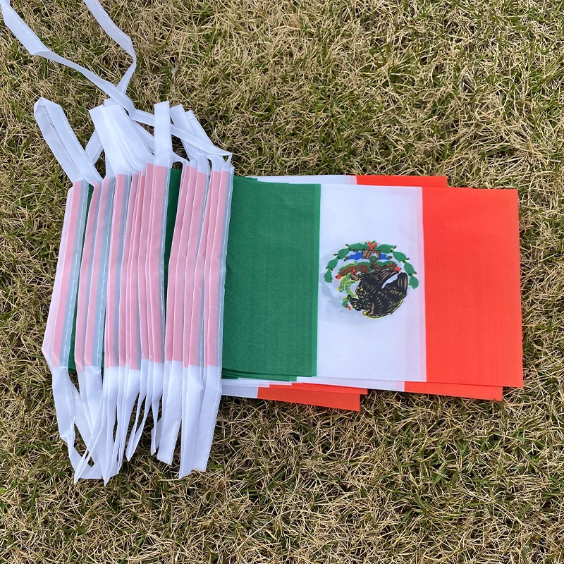 Aerlxemrbrae  20pcs/lot   Mexico  bunting flags 14x21cm  Pennant   Mexico  String Banner Buntings Festival Party Holiday