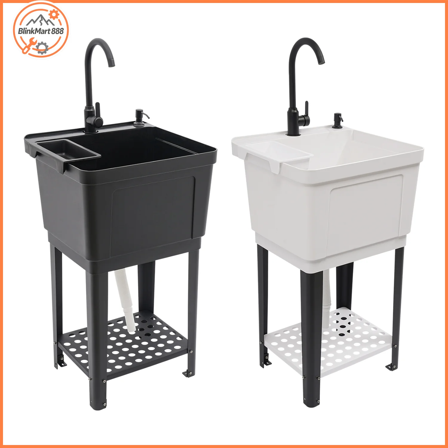 

Отдельностоящая раковина с одной чашей, смесителем, дозатором для мыла и трубами | Раковина отдельностоящая из полипропилена 50*48*84 см