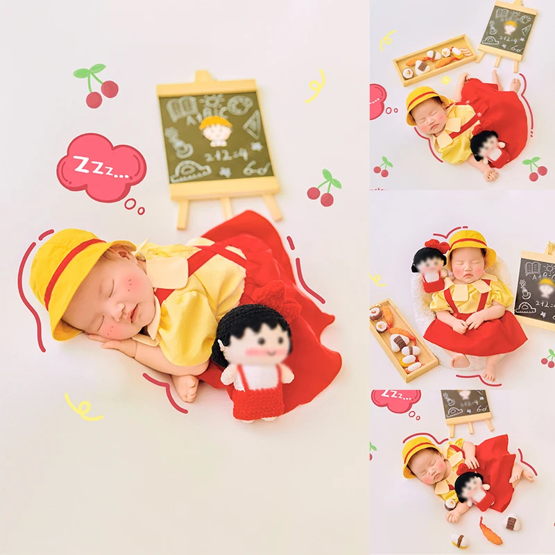 Fotografia per neonati Tema anime Personaggio dei cartoni animati giapponese Abito per bambole Puntelli per sushi Abito uniforme Accessori per fotografia per bambini