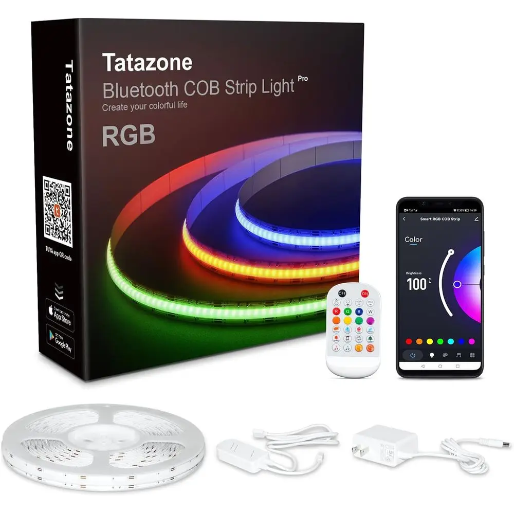 

Умные светодиодные ленты RGB COB, Bluetooth с регулируемой яркостью 32,8 фута, изменение цвета, синхронизация музыки, идеально подходят для дома, спальни, декора вечеринок
