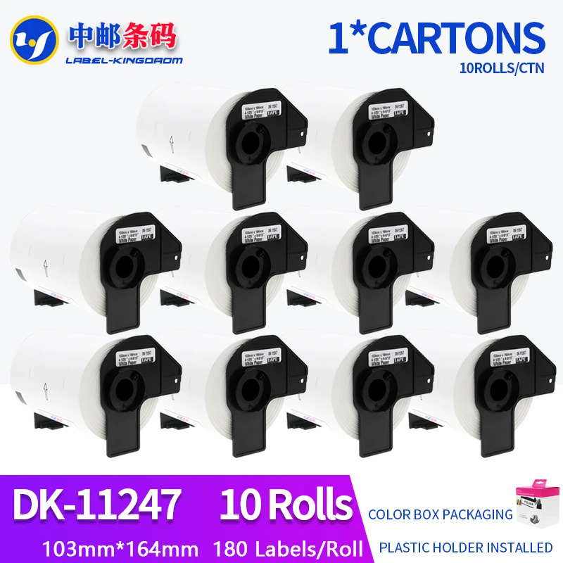 

10 Rolls Generic DK-11247 Label 103mm*164mm 180Pcs/Roll For Brother QL-1100/QL-1110NWB Printer All Come With Plastic Holder