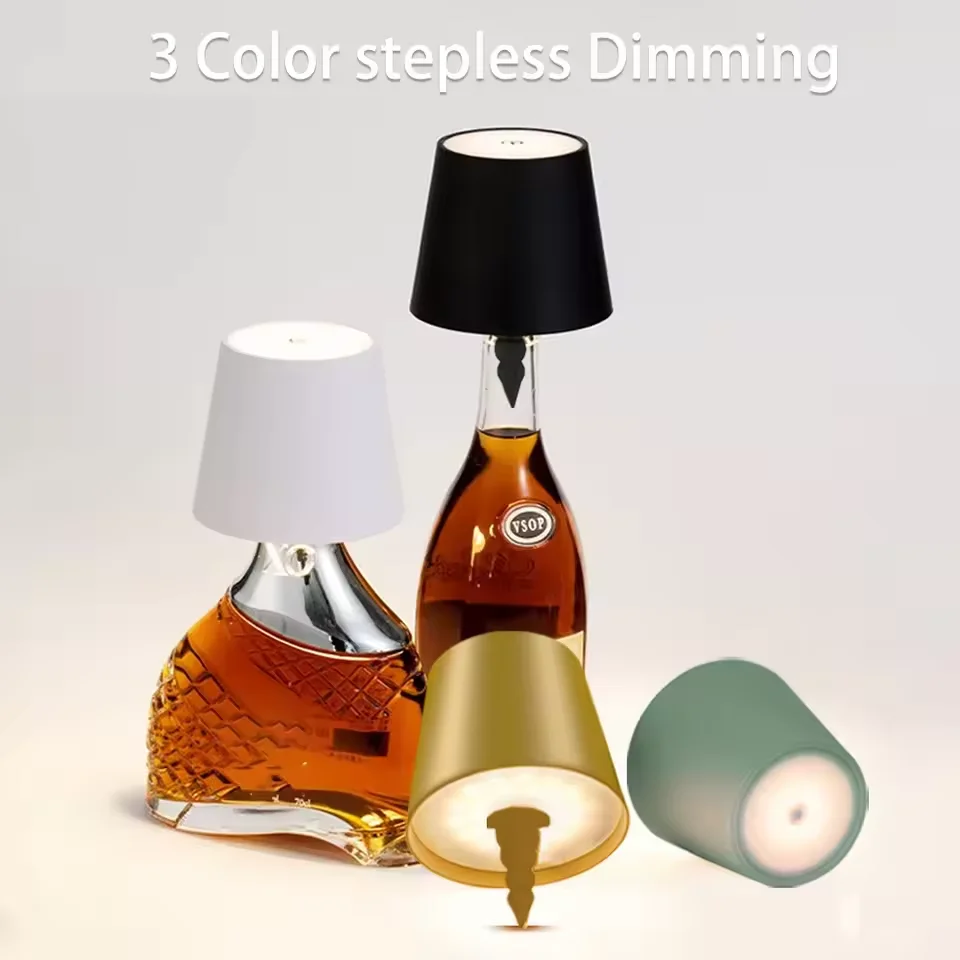 Wireless Bottle Table Lamp Touch Control of 3 Colors and Stepless Dimming Night Lamp Suitable for Bar Wine Bottles Desk Lights