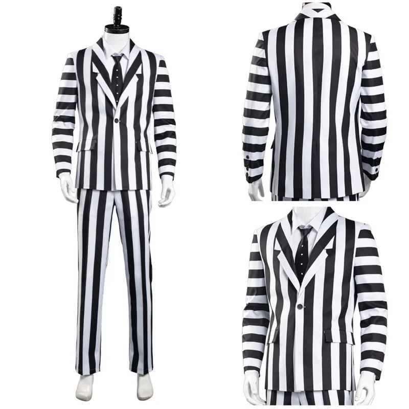 

2025 New Juice Adam Cosplay Costume Men Black and White Striped Suit Jacket Shirt Pants Outfits Halloween Carnival ★☆★