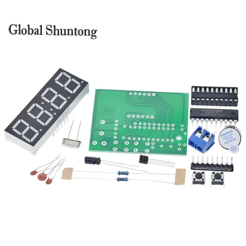 Relógio digital eletrônico com tampa transparente, único chip, LED relógios kit, DIY